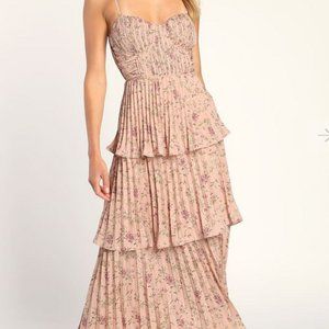 Cascading Crush Pink Floral Print Tiered Bustier Midi Dress